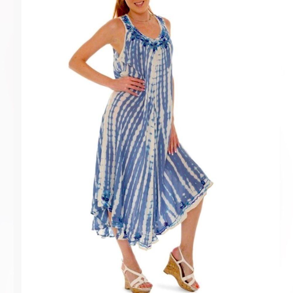 SHORELINE Summer Shift Dress Women Multiple Sizes Blue Tie-Dye Sleeveless NEW - Picture 2 of 12